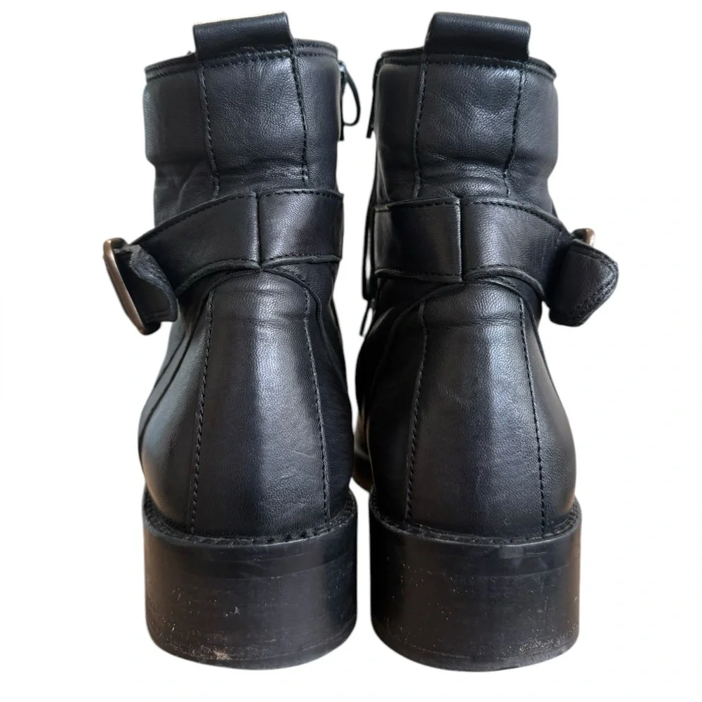 Sezane Black Leather Lace-Up Ankle Boots with Buckle